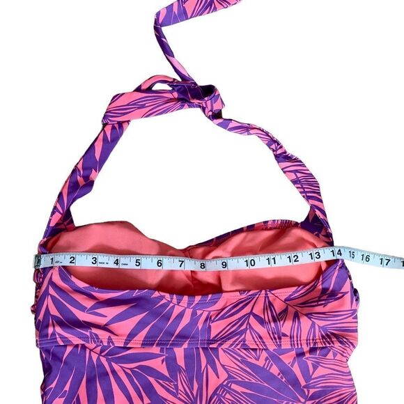Jaclyn Smith Coral Purple Leaf Print Tie Around Neck Swimsuit Size 14 - Picture 10 of 11
